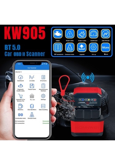Novahub Kw905 Bt 5.0 Kablosuz Araç Tanılama Tarayıcı - İos/android Uyumlu Otomatik Diagnostik Cihazı Siyah