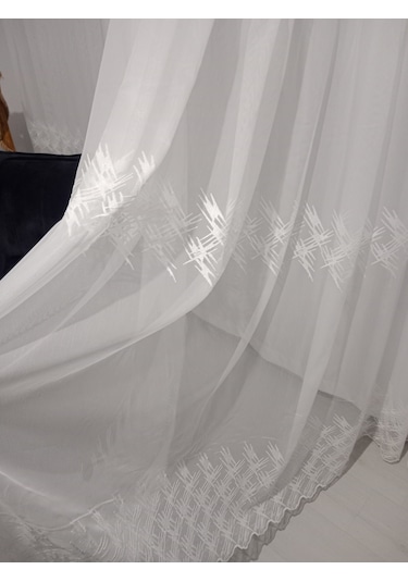 Sade Tül Perde Ayağı Güpürlü 1/3 Sık Pileli Dikimli
