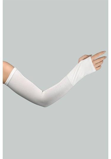 Altobeh Kesik Parmak Geçmeli Penye Kadın Tesettür Kolluk - Ekru