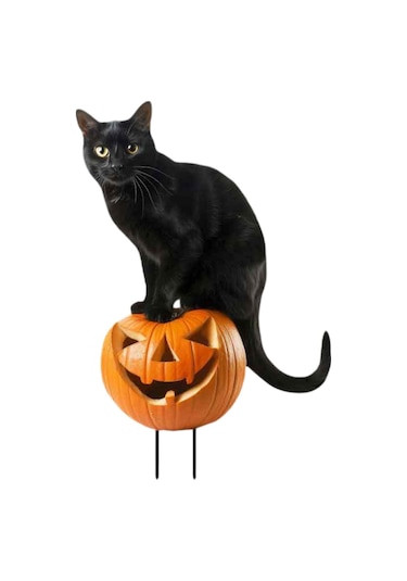 Suntek Heykeli Bahçe Kazığı 18,9x28-cm-kara-kedi-balkabağı