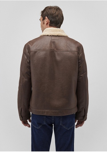 Mavi - Suni Kürk Detaylı Kahverengi Suni Deri Ceket 0110460-71603 Kahverengi