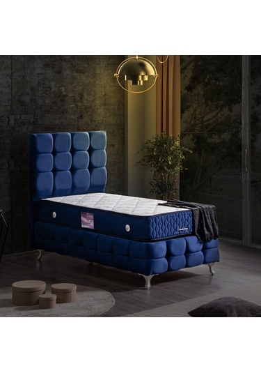 Setaymobilya Baza, Duke Lux Lacivert Tek Kişilik Baza+Başlık + Ortopedik Yatak