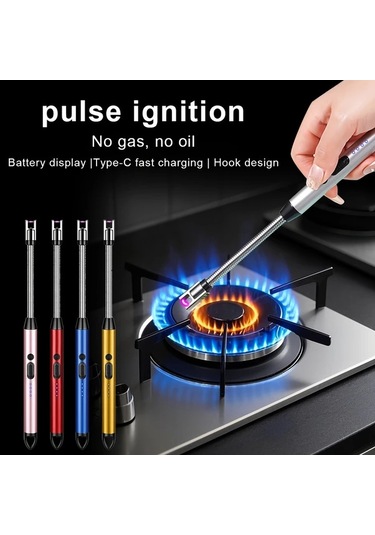 Elmpaly Usb Şarj Edilebilir Ark Çakmak Kırmızı Altın Renk Mum Barbekü Kamp İçin Kompakt Mutfak Aleti 170mah Uzun Ömürlü Pil Hızlı Ateşleme Altın