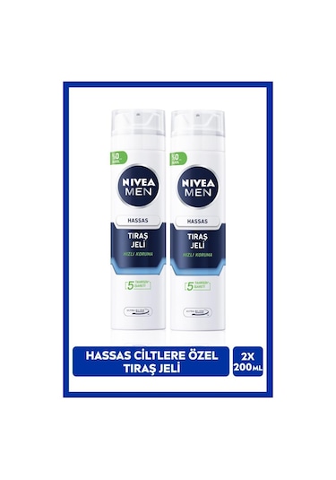 Men Erkek Hassas Ciltlere Özel Tıraş Jeli 200ml, Yanma Kızarma Kuruma Engelleyici, X2 Adet