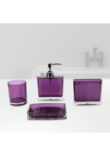 Suntek 4x Losyon Dispenser Bardak Diş Fırçası Tutucu Seti Mor