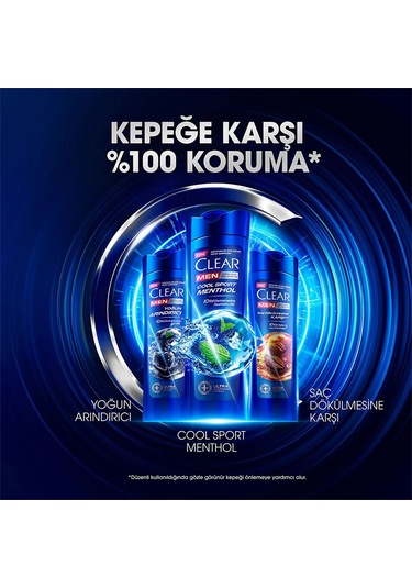 Clear Men Cool Sport Menthol Kepeğe Karşı Etkili Şampuan 3 x 350 ML