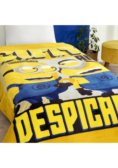 Taç Lisanslı Tek Kişilik Çocuk Battaniye 160x220 -minions 4 Sarı Sarı