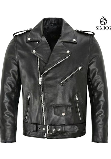 Erkek Deri Ceketler Büyük Beden Motosiklet Deri Montları Siyah