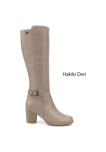 Gönderi R Kadın Bej Fermuarlı Kalın Topuklu Hakiki Deri Çizme Gkzc13446501 Bej