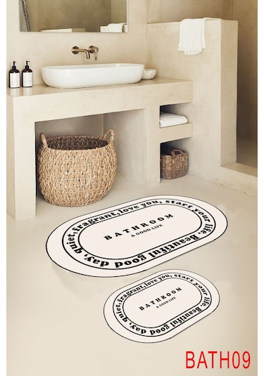 Eco Concept Kaymaz Taban Bathroom Yazılı Estetik Banyo Paspası Bej