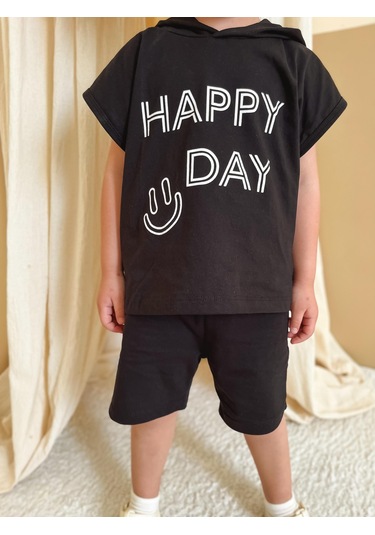 Kapüşonlu Yazlık Baskılı Takım 2404kpsnyzlyk Siyah