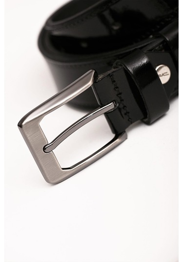 Erkek Hakiki Gerçek Klasik Deri Kemer Rugan Siyah 112517 001