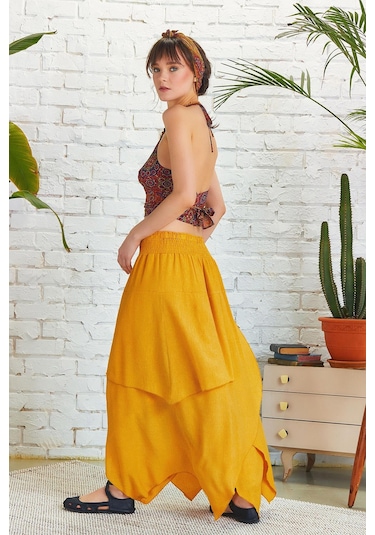 Bohem Tarz Katlı Salaş Beli Lastikli Uzun Etek