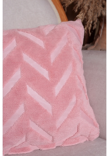 Chevron Welsoft Jakarlı Dekoratif Kırlent Kılıfı 43x43 Cm - Ztchevron Pembe