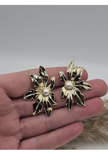 14k Mikron Altın Kaplama Lilyum Vintage Küpe Altın