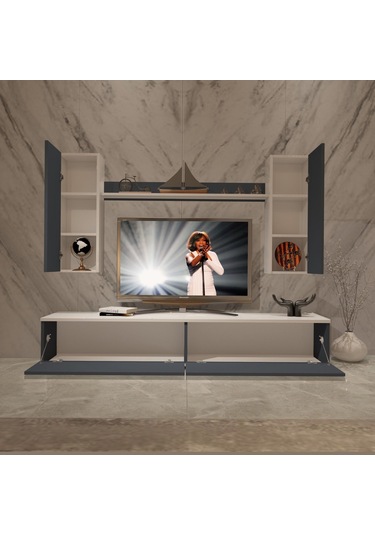 Decoraktiv Eko 7 Mdf Std Tv Ünitesi Tv Sehpası Beyaz - Antrasit