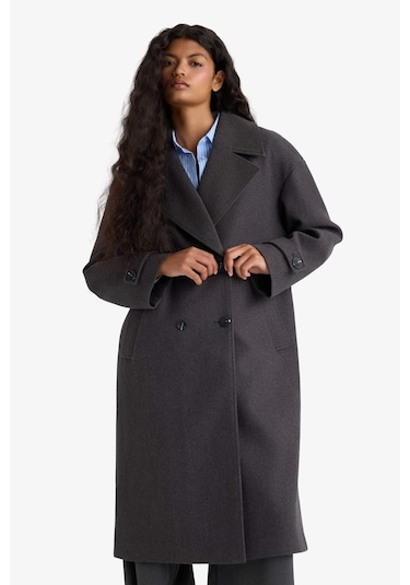 Defacto Regular Fit Düğmeli Uzun Kaşe Kaban F1197ax25wnar229 Antrasit-ar229