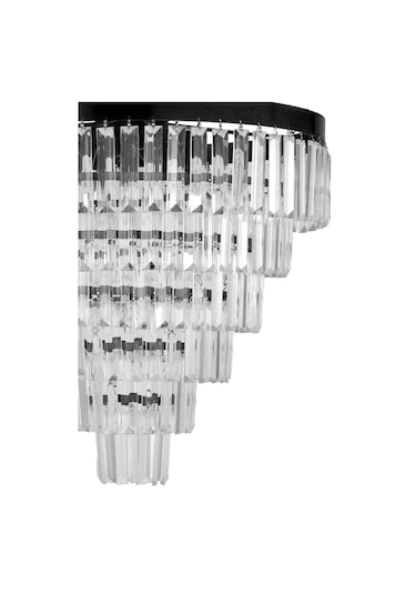 Linsa 55 Cm'lik Kristal Cam Taşlı Lüks Avize - Mat Siyah Siyah