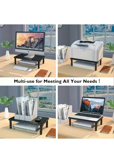 Xuweiwei Siyah Erkonomik Masaüstü Monitör Standı 3 Yükseklik Ayarlı Hava Delikli Kaymaz Fileli Metal Laptop Ve İmac Organizatörü