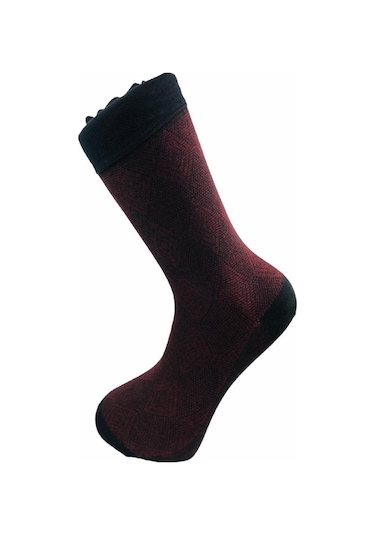 By Jawalli Desenli Bambu Erkek Çorabı-Bordo-Siyah Bordo - Siyah
