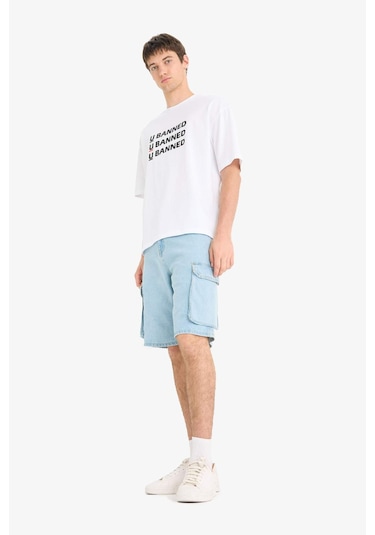 Defacto %100 Pamuk Kargo Fit Jean Bermuda Şort E1381ax25smnm39 Mavi