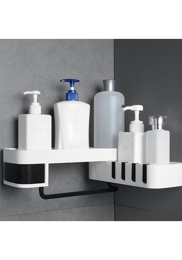 Reedark "yapışkanlı Banyo Rafı - 180 Dönebilir, 5kg Taşıma Kapasiteli, Su Geçirmez Pp Malzeme" Beyaz - Siyah