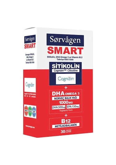 Sorvagen Smart Sitikolin DHA Omega 3 ve B12 Takviye Edici Gıda 30 Kapsül