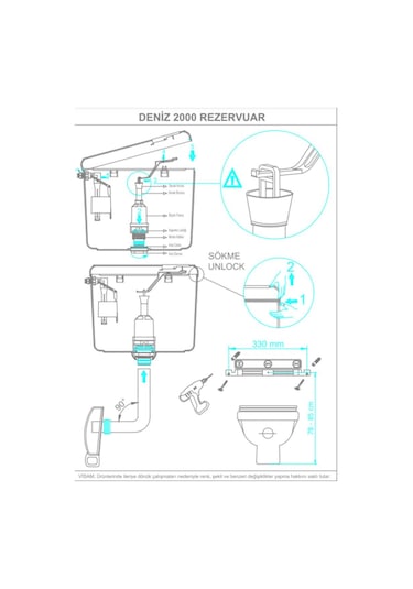 Visam Deniz 2000 Stoplu Klozet Üstü Rezervuar Duvara Monte Beyaz