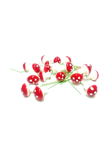 Küçük Kırmızı Renk Mantar Süs 1.5 Cm 20 Adet