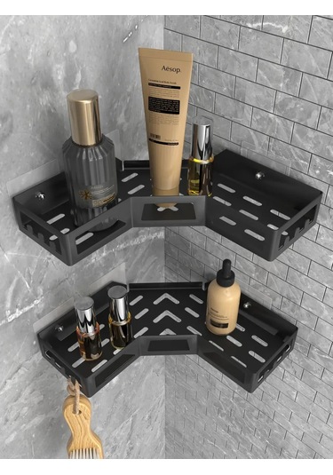 Flybuy Delme Gerektirmeyen Köşe Banyo Rafları 2'li Siyah 291254909 Siyah