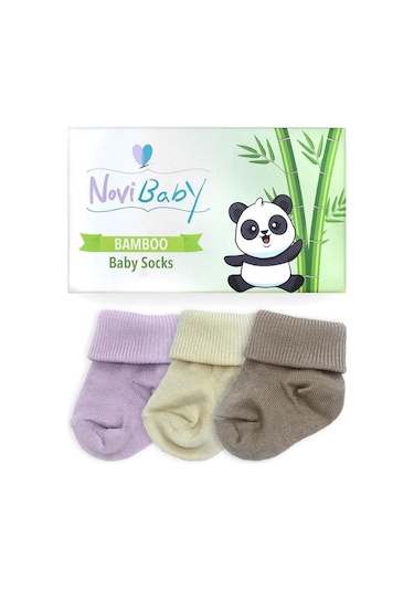 Novibaby 3'lü Bambu Yenidoğan Bebek Çorabı I Goldies I 0-6 ay "Karışık Renkli"