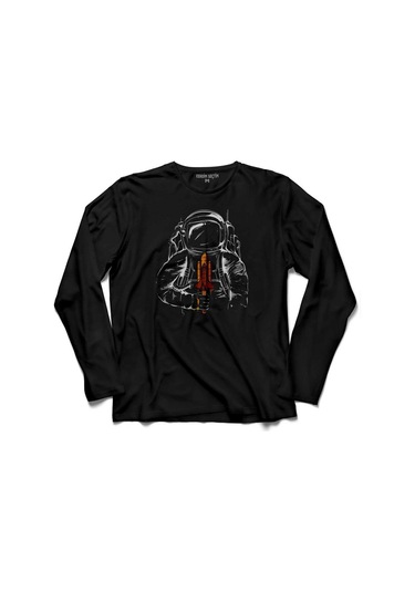 Astronot Uzay Cosmos Space Galaksi Gezegen Uzun Kollu Tişört Baskılı Çocuk T-shirt 001