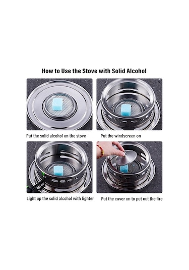 Pazly Taşınabilir Paslanmaz Çelik Alkol Ocaklı Açık Hava Barbekü Kamp Piknik Yemek Pişirme Tencere Gümüş Gümüş