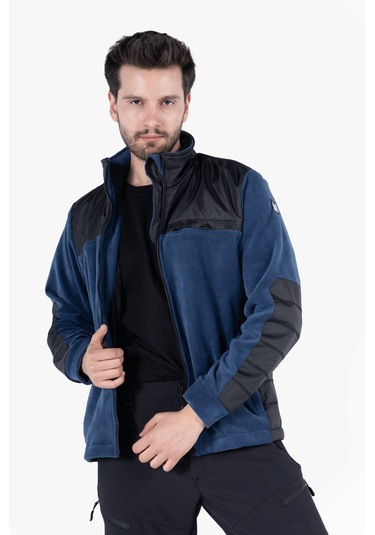 Omuz ve Dirsek Takviyeli Polar Ceket İndigo - Siyah