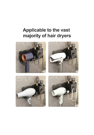Saç Kurutma Makinesi Duvara Monte Tutucu Banyo Rafı Depolama Rafı İçin, Stil: Siyahı Yükselt Siyah