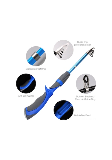 Jeemson Karanlık Mavisi Ergonomik Saplı Karasal Balıkçılık Kamışı, 1.4m Karbon Fiber, Anti-kayma, Dayanıklı Metal Bağlantı, Seramik Rehber Halkası