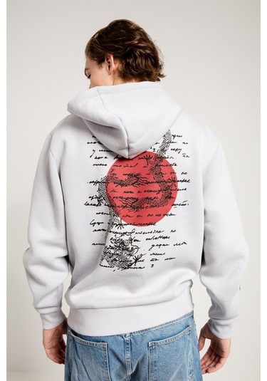 Jahr Marc Dragon Baskılı Gri Oversize Erkek Sweatshirt Gri