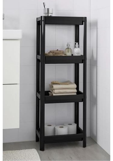 Omaş Household Product 4 Katlı Siyah Banyo Raf Ünitesi Dolap