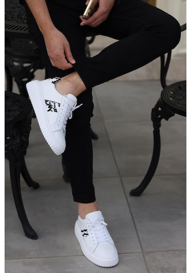 Shoetyle - Beyaz Deri Bağcıklı Erkek Günlük Ayakkabı 101-1100-945-beyaz Beyaz