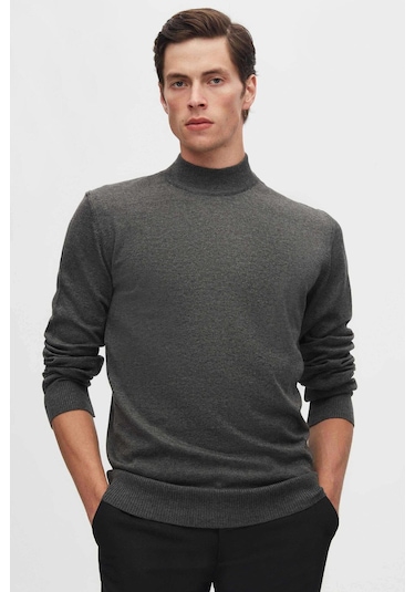 D's Damat Regular Fit Antrasit Pamuk Karışımlı Yarım Balıkçı Triko Kazak Antrasit