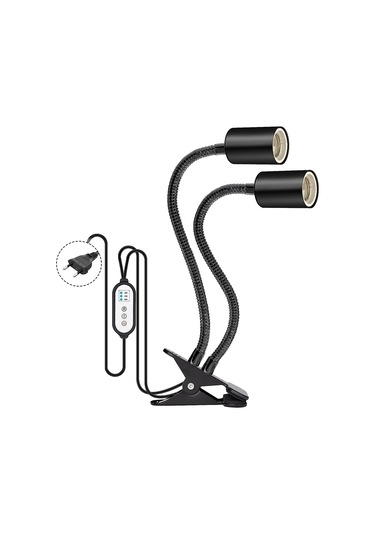 Yifomall Kaplumbağa Kertenkele Için Çift Kafa Uvb Isıtıcı Lambalı Tutucu, Otomatik Zamanlayıcı, Işık Şiddeti Ayarlı, Kalsiyum Takviyesi, Siyah, Avrupa Standartı Lamba Haric Siyah