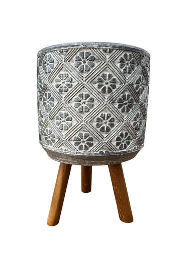 Bitki Tasarımı Ev Dekorasyon Gri Yonca Ayaklı Beton Saksı Çiçeklik Saksılık