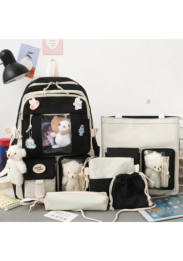 Vktech5'li Set Kawaii Kız Sırt Çantası - Okul, Seyahat Ve Kitap Taşıma Çantasıpembe Pembe