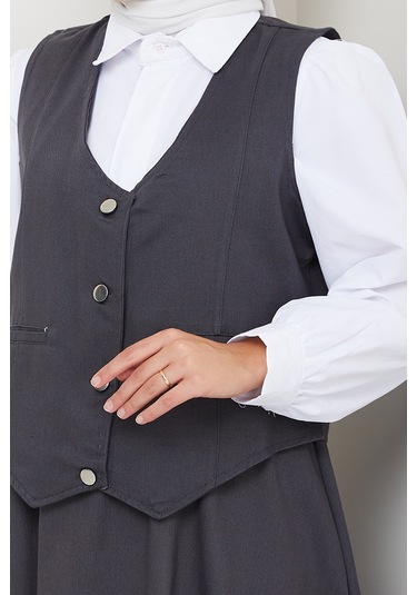 İkili Gabardin Yelek Etek Takım 1400 - Antrasit Antrasit