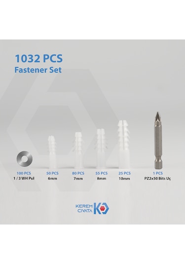 Kerem 1032 Parça 17 Çeşit Vida Ve Dübel Seti 25CM
