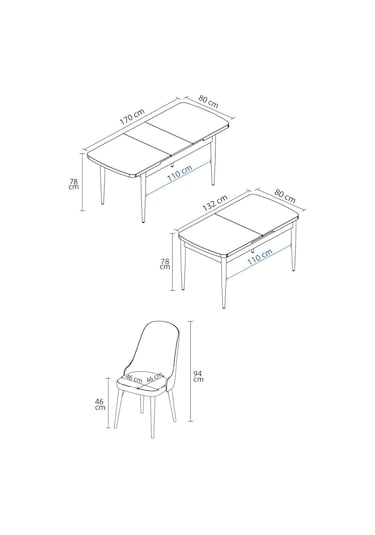 Ikon Meşe Desen 80x132 Mdf Açılabilir Mutfak Masası Takımı 4 Adet Sandalye Cappucino