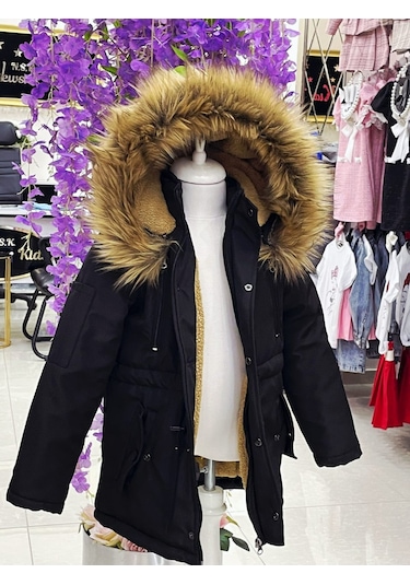 Modavals Erkek Çocuk Garson Beden İthal Tak Çıkar Kürklü Cepli Fermuarlı Düğmeli Bondit Kumaş Kışlık Mont-siyah 851247962 Çok Renkli