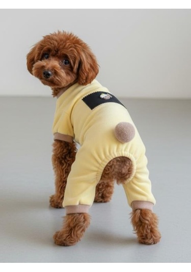 Sunny Cake Pastel Sarı İnce Kadife Köpek Tulum Pijama