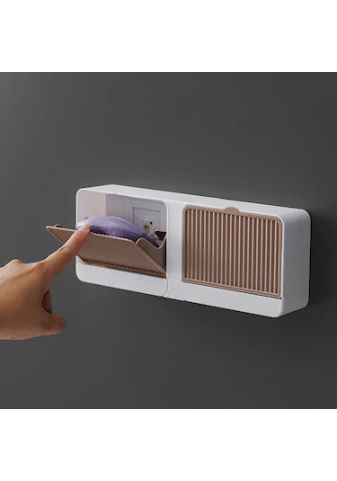 2 Bölmeli Yapışkanlı Duvara Monte Mutfak Banyo Katı Sabunluk Kahve