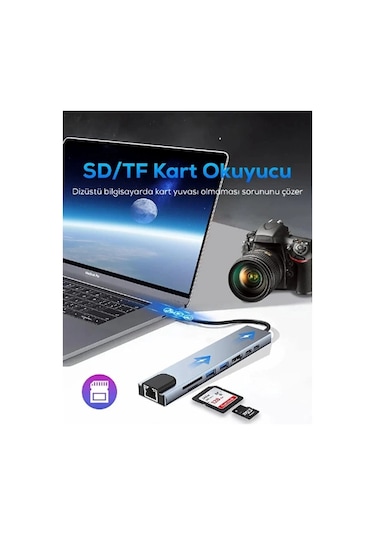 Buğz Type C Girişli 8 Port Dönüştürücü Ve Çoklayıcı
